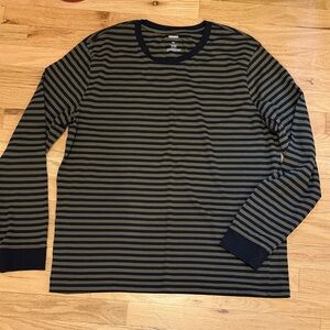 Sonoma Men's Long Sleeve Navy and Olive Striped Tee